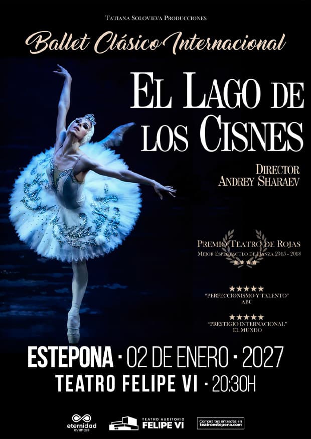 Cartel de El Lago de los Cisnes, por el Ballet Clásico Internacional, en el Teatro Felipe VI de Estepona